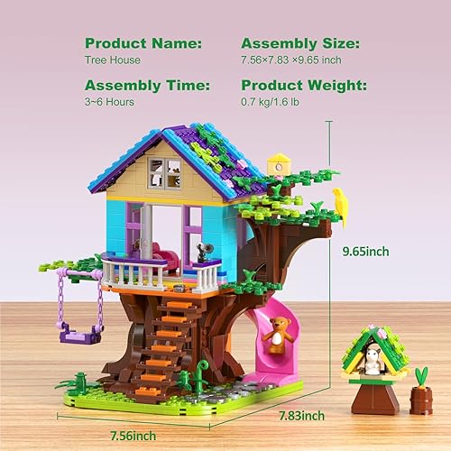 Miniatura 5 de Bloques de construcción para niñas, juguete de construcción STEM de casa de árbol, ladrillos de construcción de casas forestales con columpio y