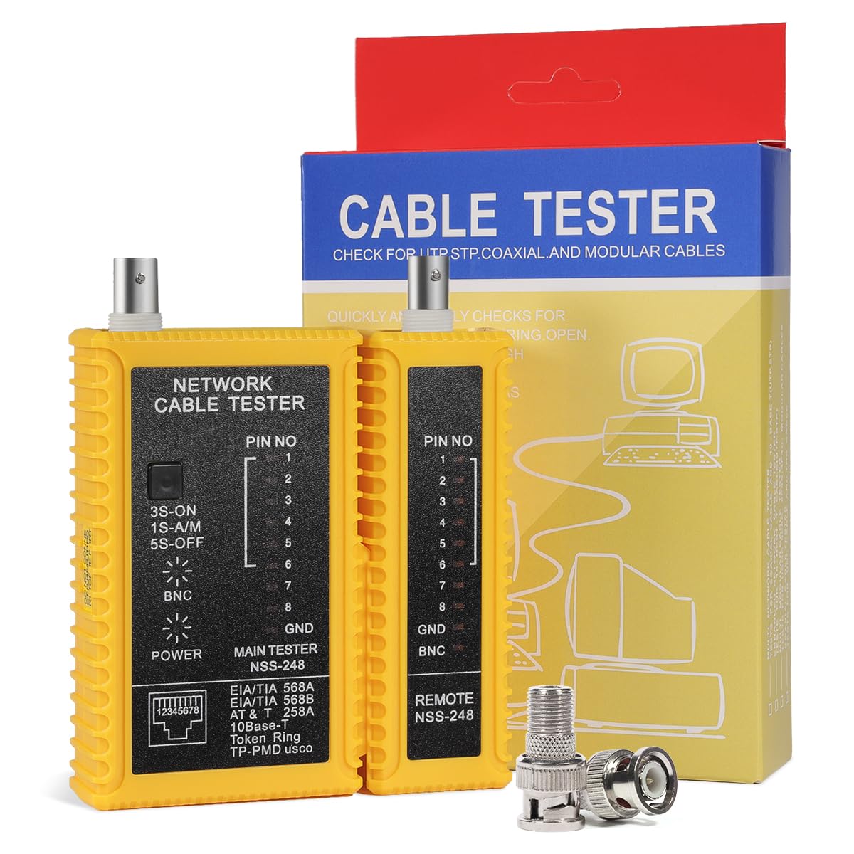 Network Cable Tester for RJ45/RJ11 Ethernet LAN & TEL, PoE-300M