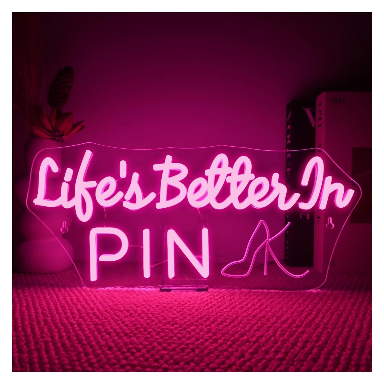 néon signe Enseigne Lumineuse Life's Better In Pink À Intensité Variable Pour Une Chambre Mariage Fête Décoration Murale 42cmx19cm