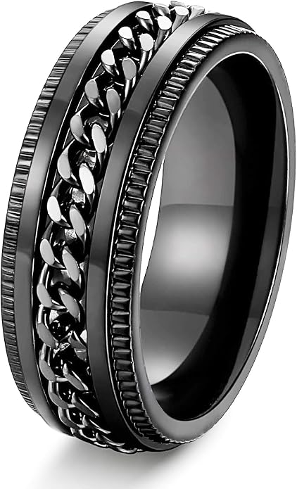 FIBO STEEL Stainless Steel Fidget Mens Rings - Spinner Ring for Men Women Anxiety Rings Chain Black Wedding Band 8mm Size 7-14, 8mm, Stainless Steel: Buy Online at Best Price in UAE