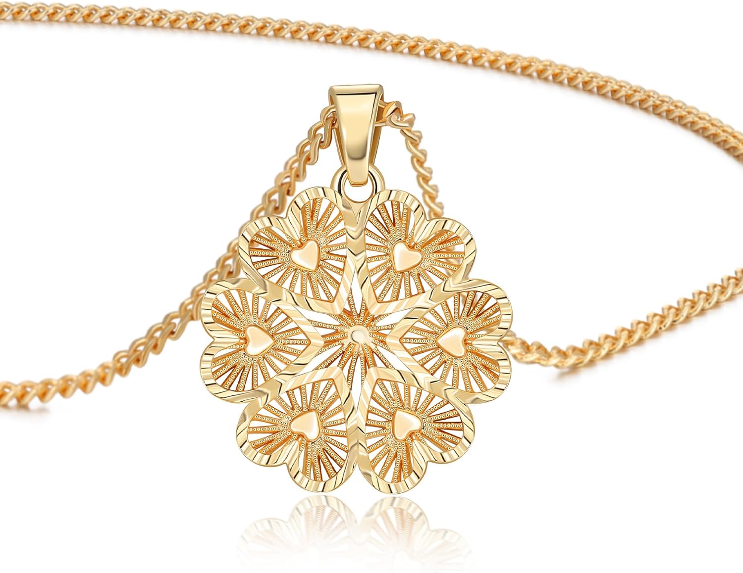 LETFLY 14K Gold Plated Necklaces for Women, Butterfly Heart Flower Openwork Design Pendant Necklace Jewelry Gifts for Women