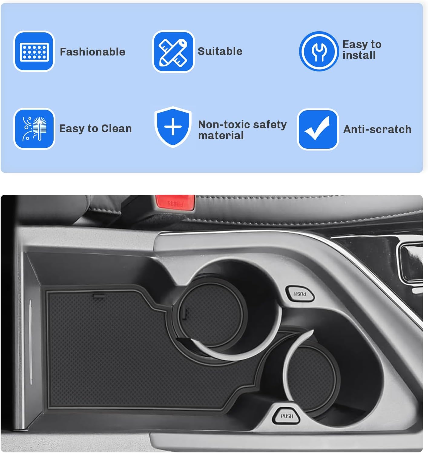 SXCY for 2022-2024 2025 Kia Niro EV Accessories Cup Holder Inserts Liner 2024 2025 Niro EV Door Slot Mats Niro EV Accessories 2023 2024 2025 Niro EV Center Console Liners Anti-dust Mat (Niro EV black)