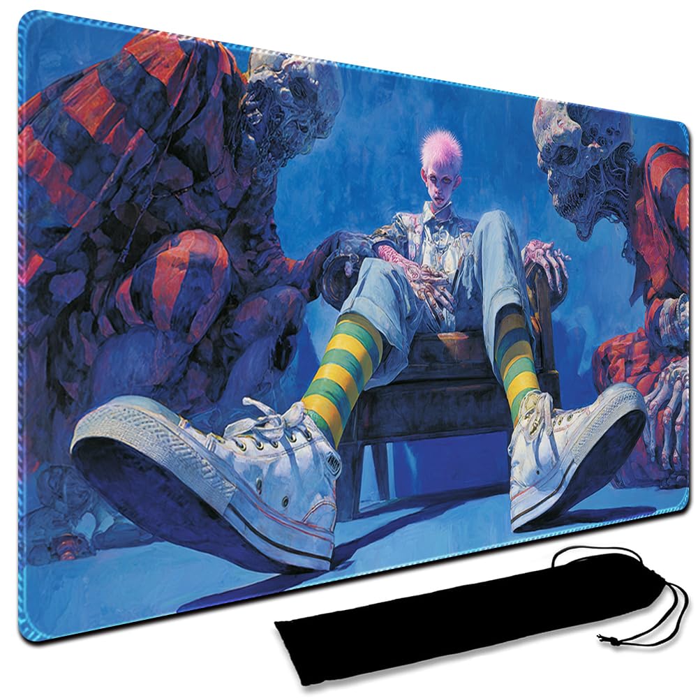 MTG Playmat, 60 x 35CM MTG Playmat with Zones, Stitched Edges Game Play Mat Trading Card Game Playmats Mouse Pad Smooth Rubber Surface TCG Game Mat with Storage Bag (No Zone,16)
