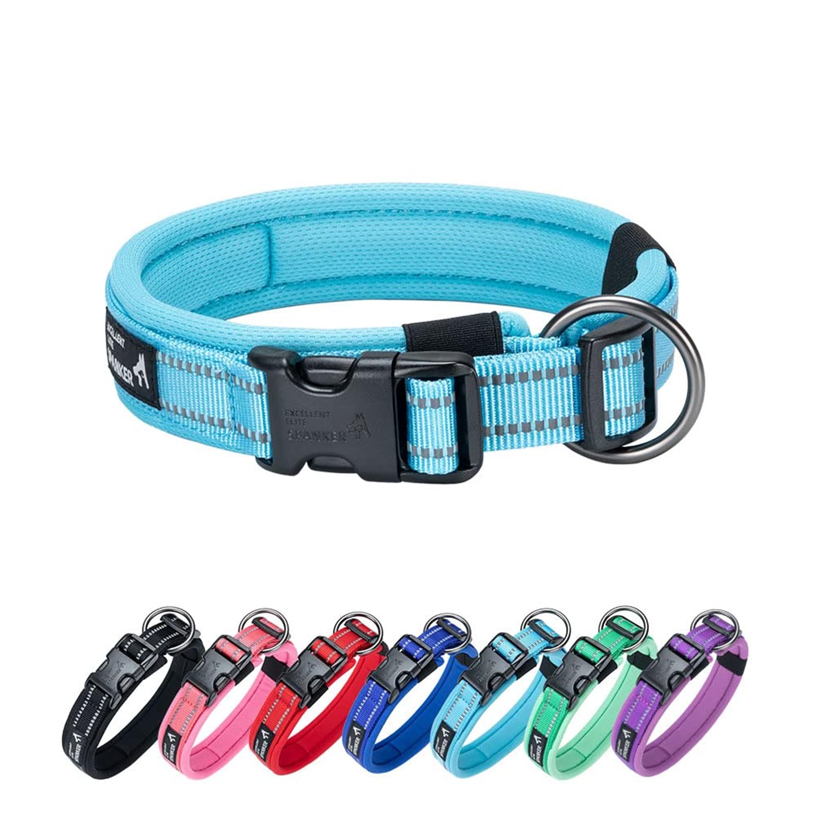 Collier pour chien réglable rembourré bleu clair en nylon résistant et confortable taille M