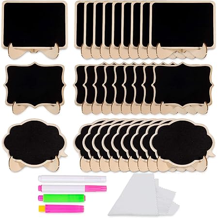 20 Pcs Mini Wood Chalkboards With Easels - Small Message Signs For Wedding, Party, Home