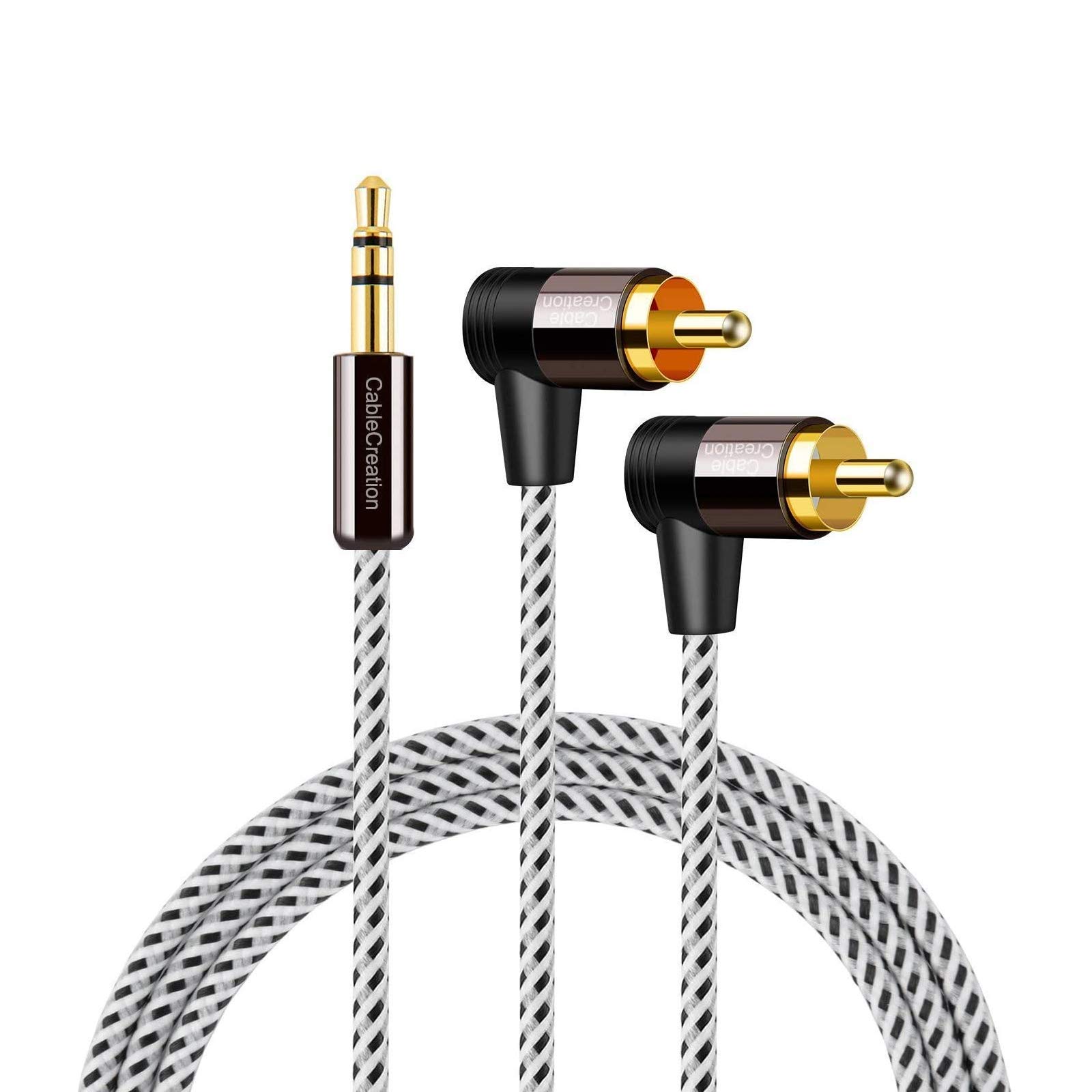 CableCreation 3.5mm to RCA Cable, 3FT 3.5mm to 2RCA Male Stereo Audio Y Splitter Right Angle Cable Compatible with TV,Smartphones, MP3, Tablets, Speakers,Home Theater,24K Gold Plated