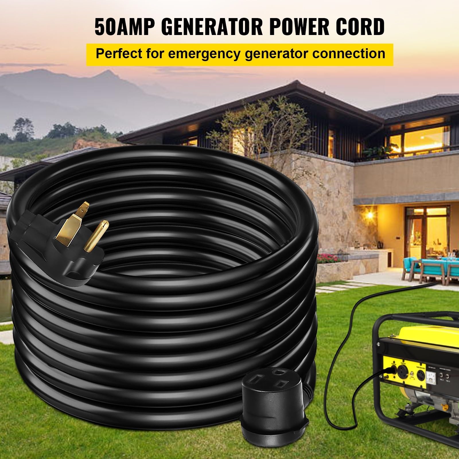 Generator-Sockel-Verlängerungskabel, Netzkabel, 15 m, 250 V, 50 A, robust, 10/3 Schweißgerät, MIG, Wig, Plasma, STW-Jacke, wasserdicht