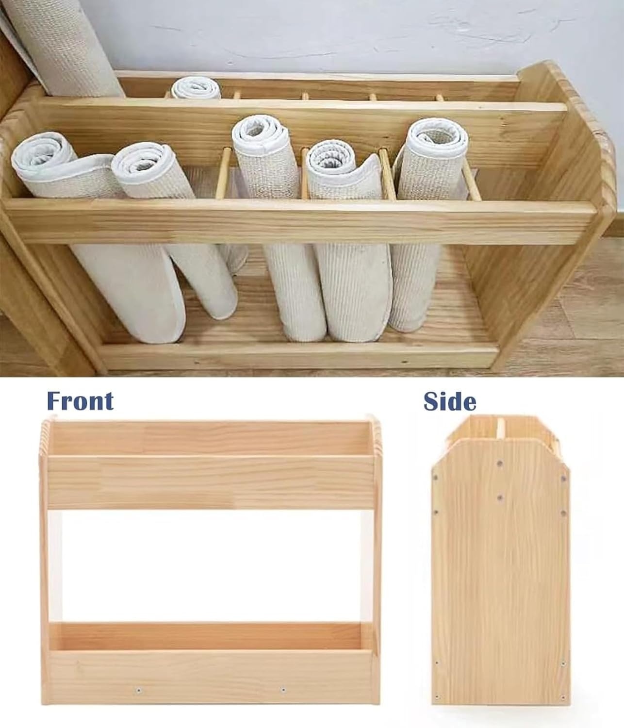 Solid Wood Yoga Mat Rack, 4-Slot Towel Roll Organizer, New Zealand Pine, Vertical Storage, For Yoga Room Gym Home Bathroom