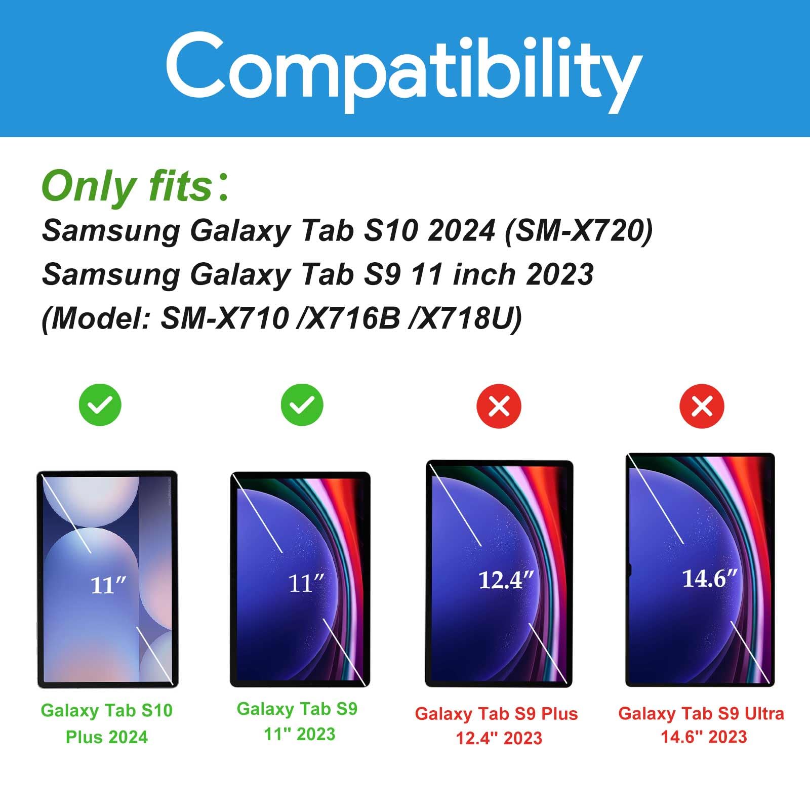 ProCase Keyboard Case for Galaxy Tab S10 2024 SM-X720/ S9 11 Inch 2023 SM-X710 /X716B /X718U with S Pen Holder, Protective Cover Case with Detachable Wireless Keyboard for Galaxy Tab S10 / S9 –Black