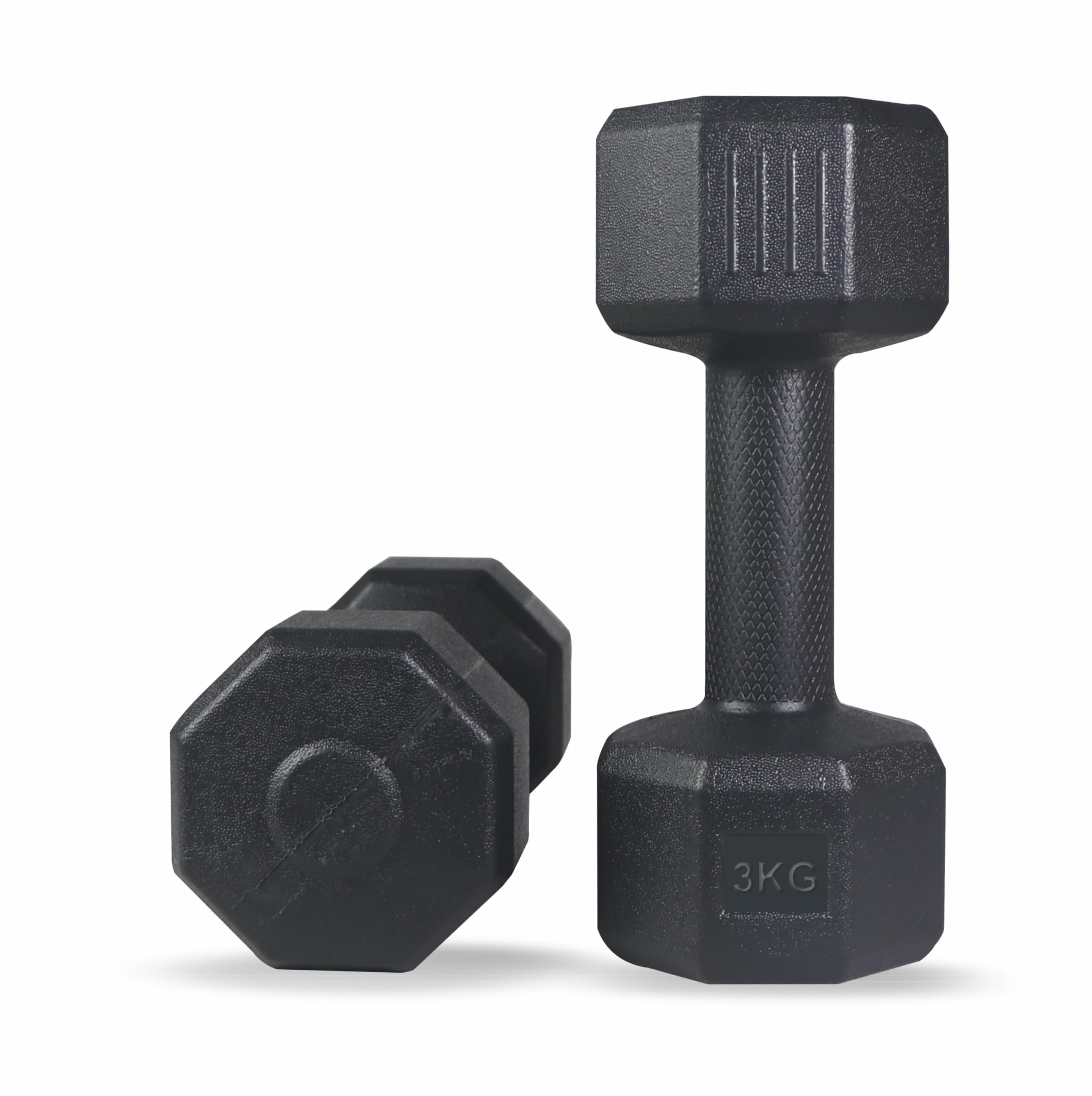 ARTINO 3Kg Pair Hexa PVC Dumbbells Set For Home Gym, Exercise & Fitness Dumbbell (Black) Fixed Weight Dumbbell (3kg X 2Pc)-image-27