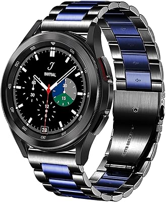 DEALELE Bands Compatible with Samsung Galaxy Watch 5/5 Pro/Galaxy 4/4 Classic/Galaxy 3 41mm / Galaxy Watch 42mm, 20mm Stainless Steel Metal Replacement Strap for Women Men (Black/blue)