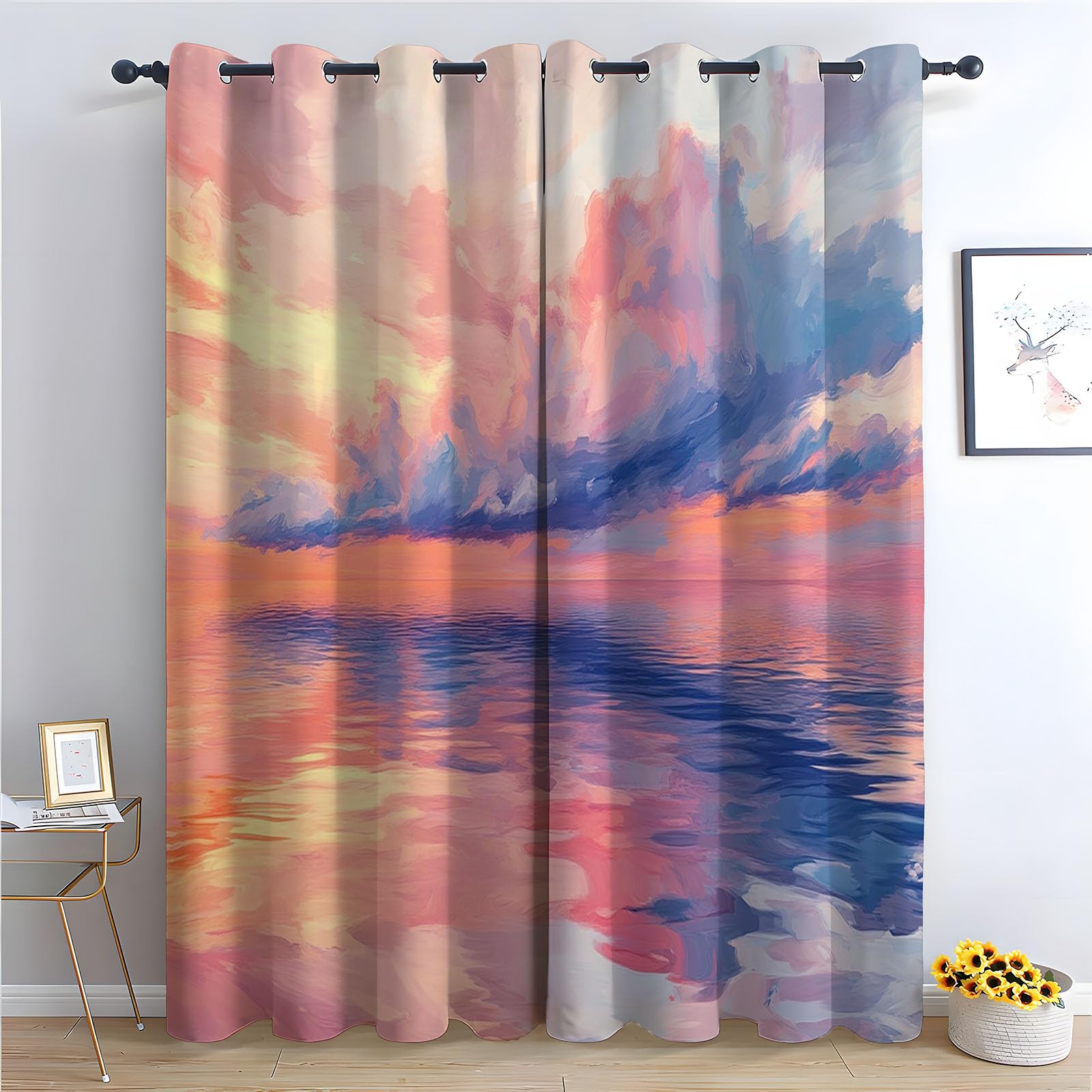 WIKEO Forest Curtains Eyelet Sunset pattern Scenery Thermal Insulated 80% Blackout Curtain Print Pattern Room Darkening Window Drapes for Bedroom Living Room-52 W x 96" L (Pack of 2)