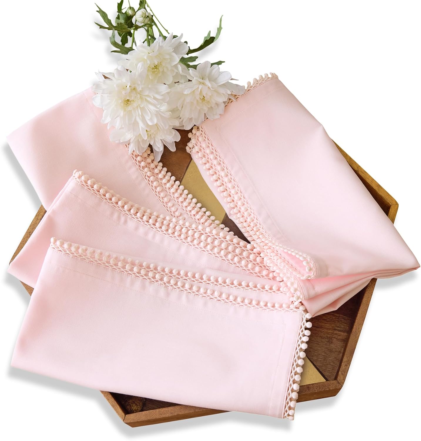 Solino Home Pink Cloth Napkins Set of 4 - Decorative Cotton Linen Dinner Napkins 20 x 20 Inch for Mothers Day, Spring, Summer - Maddie Machine Washable
