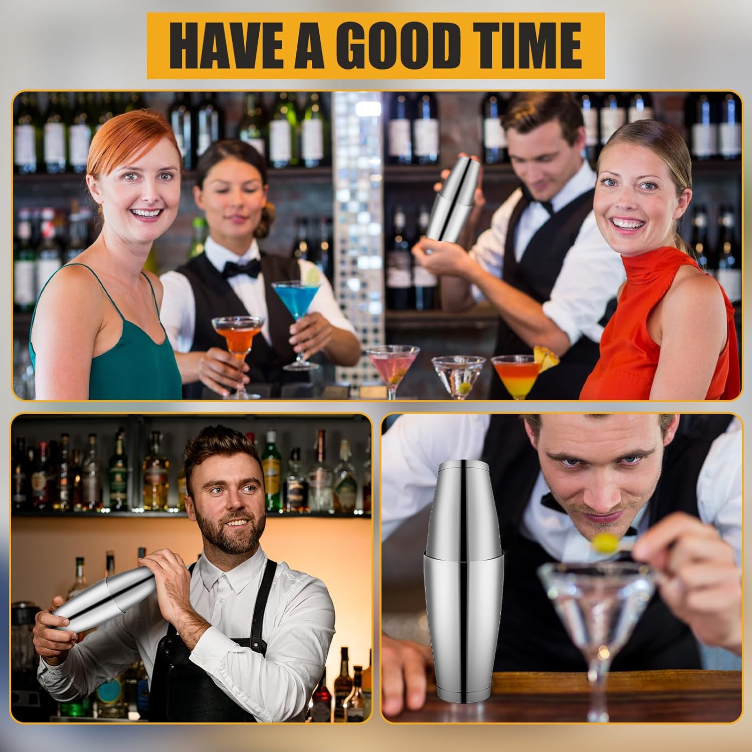 Zhehao 24 Pcs Silver Cocktail Shaker Professional Bar Boston Shaker Set Stainless Steel Martini Shake Drink Mixer Basic Tool Weighted Shake Metal Can Bartending Tins for Beginner, 18oz, 28oz - Image 7