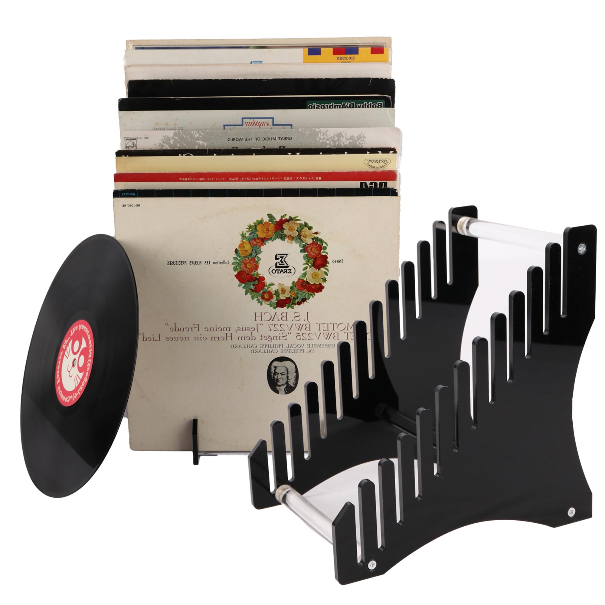 Présentoir pour disques vinyles noir 12 places support de rangement