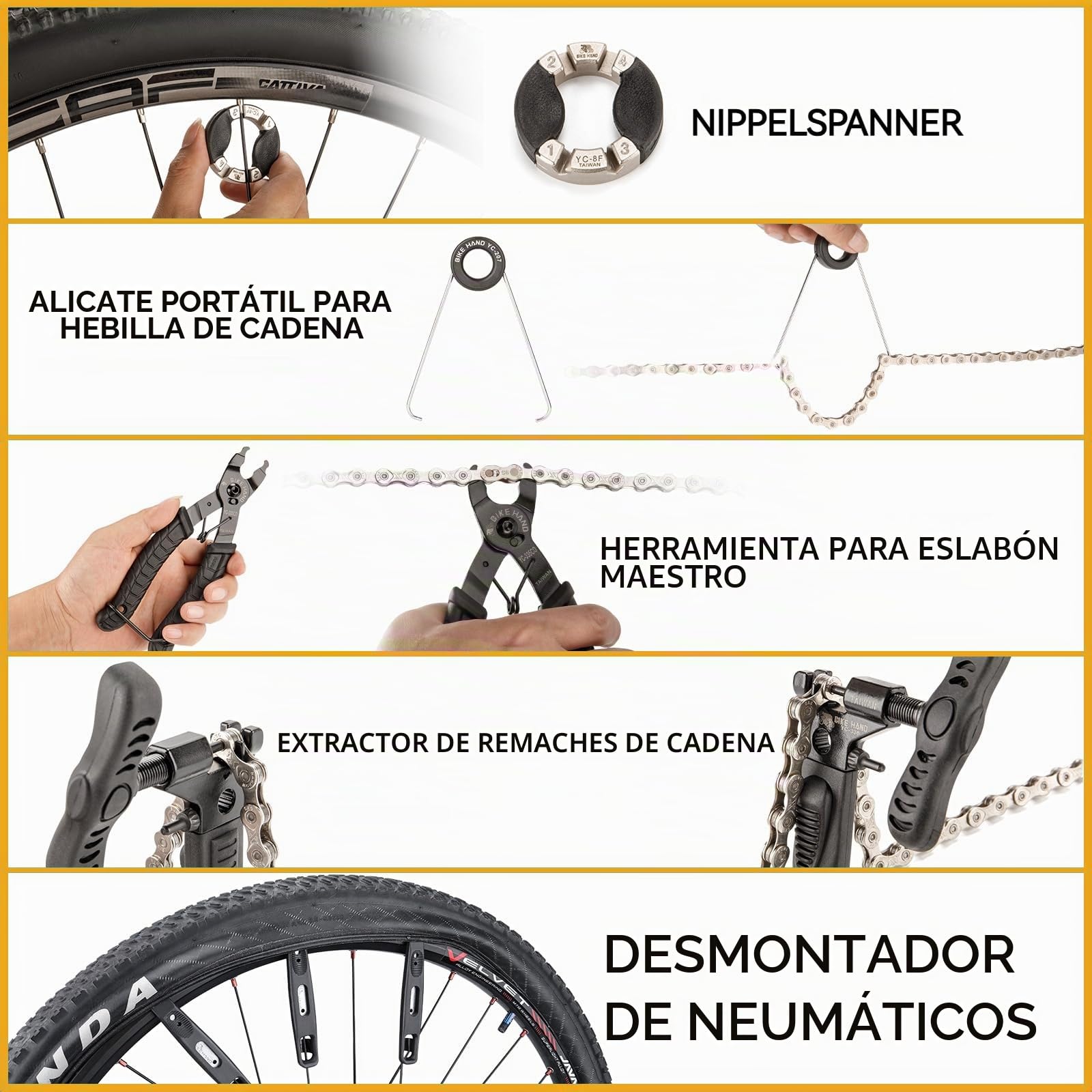 BIKE HAND Caja de herramientas para bicicleta, juego completo de herramientas de bicicleta, kit de reparación profesional de 22 piezas con funda de transporte, reparación negra