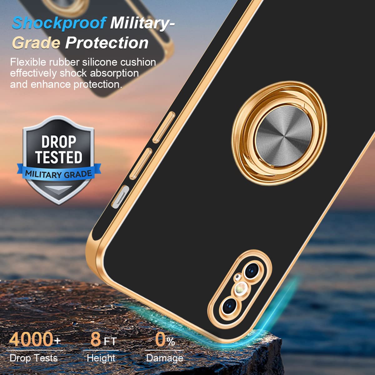 Protective Case With Kickstand And Magnetic Ring For IPhone X