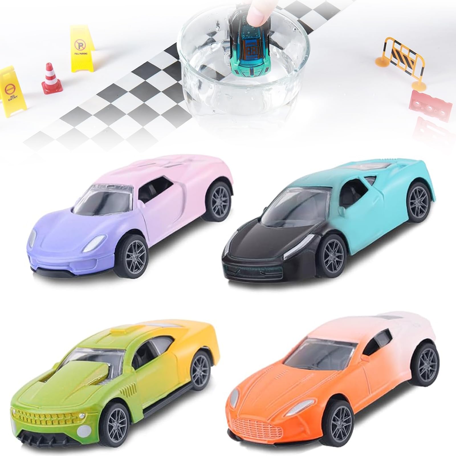 XUDUOO 4 PCS Colour Changing Cars, Water-Activated Toy Cars for Bath & Playtime, Alloy Car Toy