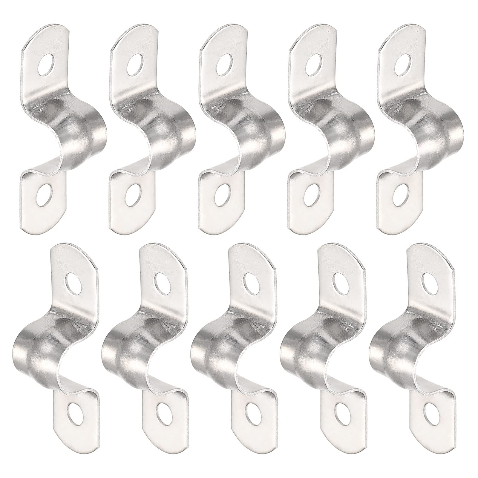 DTGN 12mm(W) Two Hole Strap - 16Pack - Good for Industrial 10mm Dia Pipe Fixing - 201 Stainless Steel Rigid Pipe Strap Clamp - Silver Tone