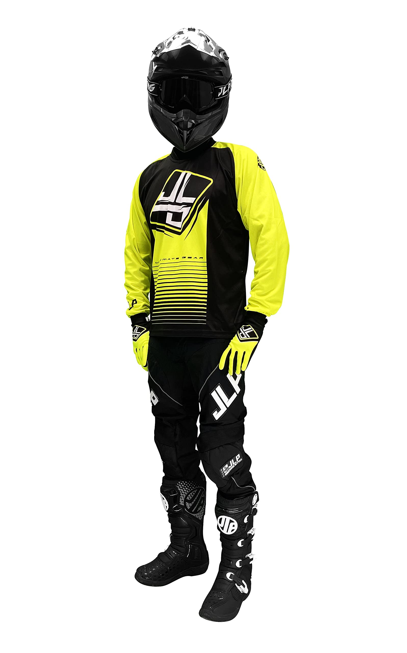 JLP RACING TENUE PANTALON MAILLOT GANTS MOTO CROSS QUAD ENDURO VTT BMX MTB JAUNE FLUO STRIPES XL
