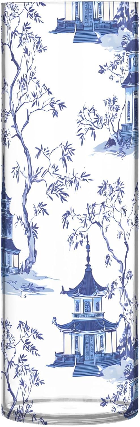 Colorful Stained Glass Print Flower Vase Shatterproof Plastic Vase Tall Cylinder Vases for Bouquet Home Wedding Events Decorative Centerpieces