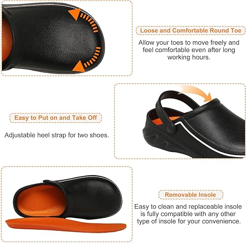 Miniatura 4 de JSWEI Zapatos de cocina unisex para adultos, antideslizantes, resistentes al agua, para hombres, mujeres, enfermeras, jardineros, interiores