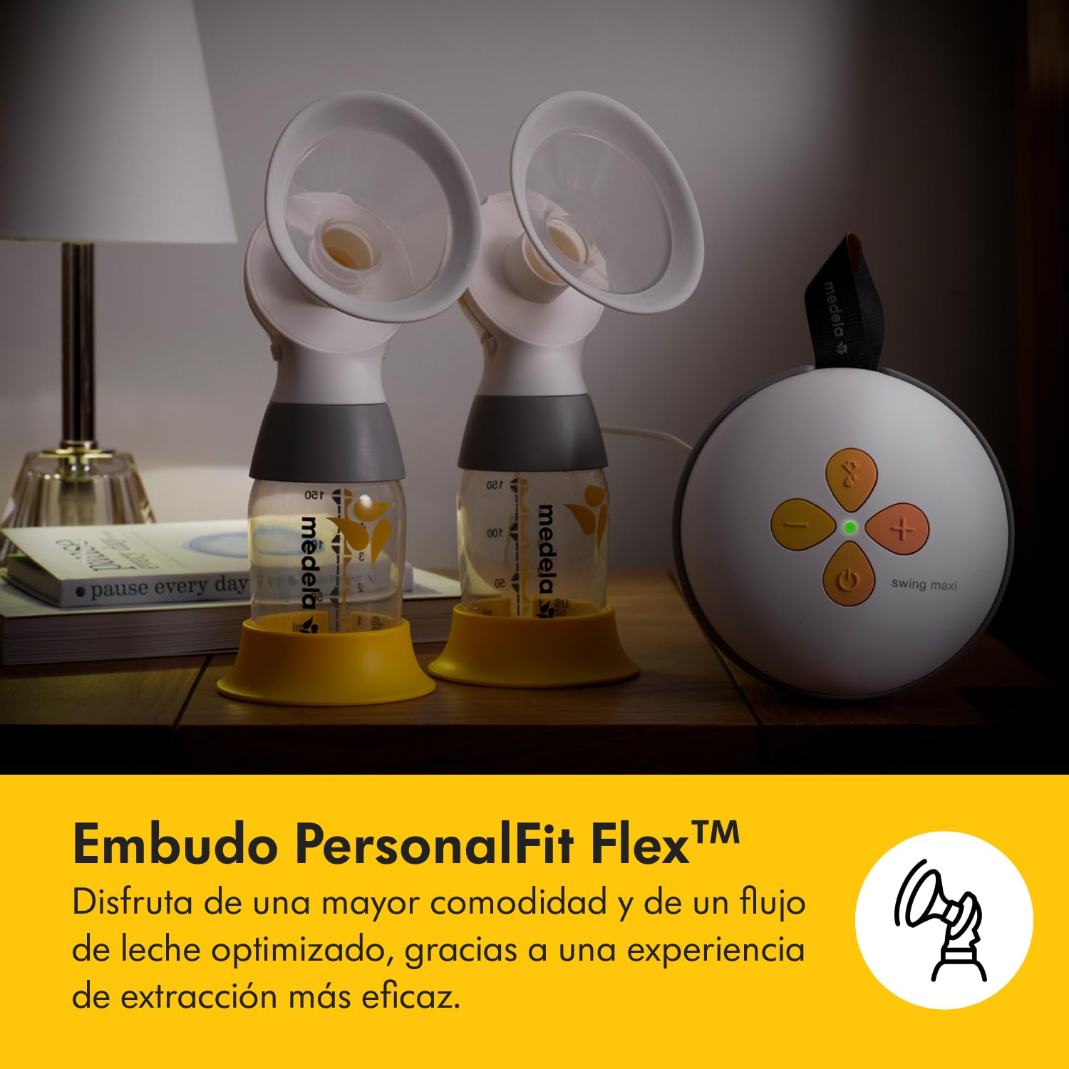 Medela Swing Maxi Extractor de leche eléctrico doble, más leche en menos tiempo, recarga mediante USB, embudos PersonalFit Flex y tecnología 2-Phase Expression