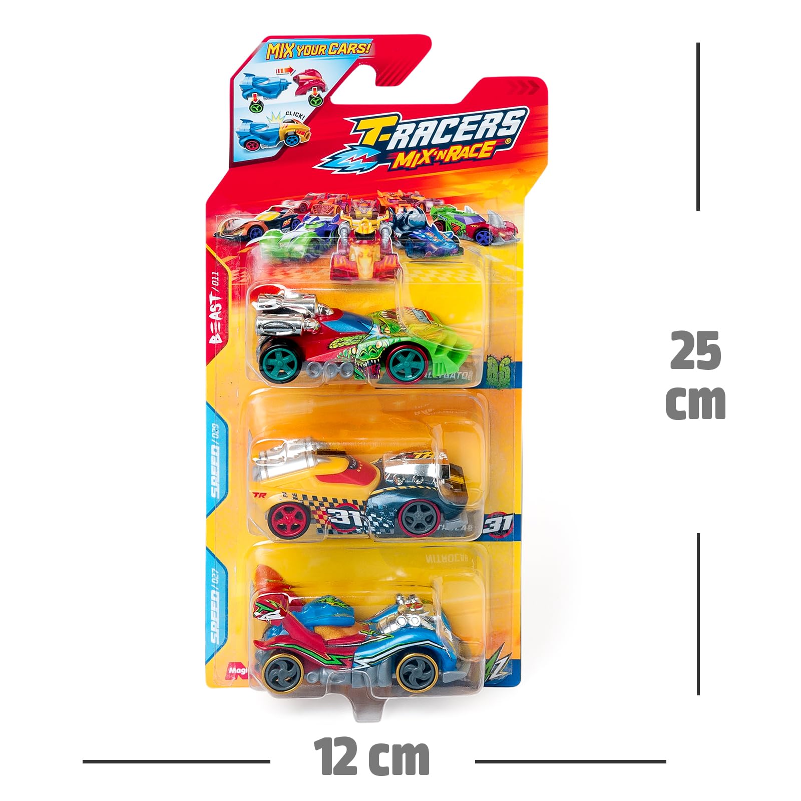 T-Racers Mix ´N Race 3 Pack – Pack de 3 Coches coleccionables. Coches Desmontables por Dos Partes y con Piezas Intercambiables. Pack 11/12