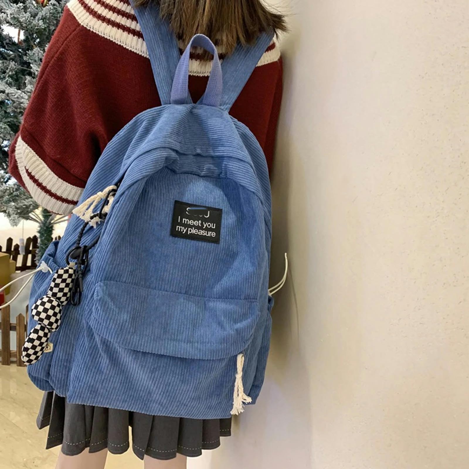 TEidea Schulrucksack Modischer Damen-Rucksack Aus Cord: Schultasche Aus Segeltuch, Umhängetasche, Rucksack Für Weibliche Studenten-Blau