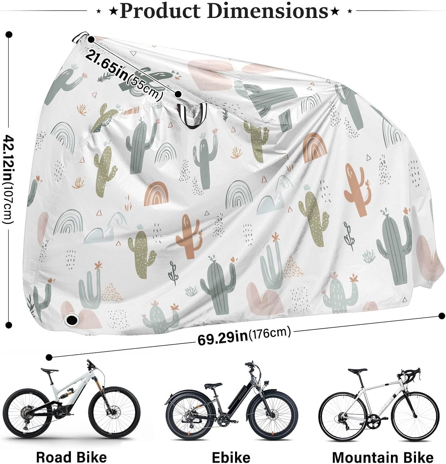 ALAZA Cactus Cacti Rainbow Bike Cover Waterproof Outdoor Ebike Bicycle Covers Tarp Protection for 1/2 Bikes, Sun UV Dust Wind Proof
