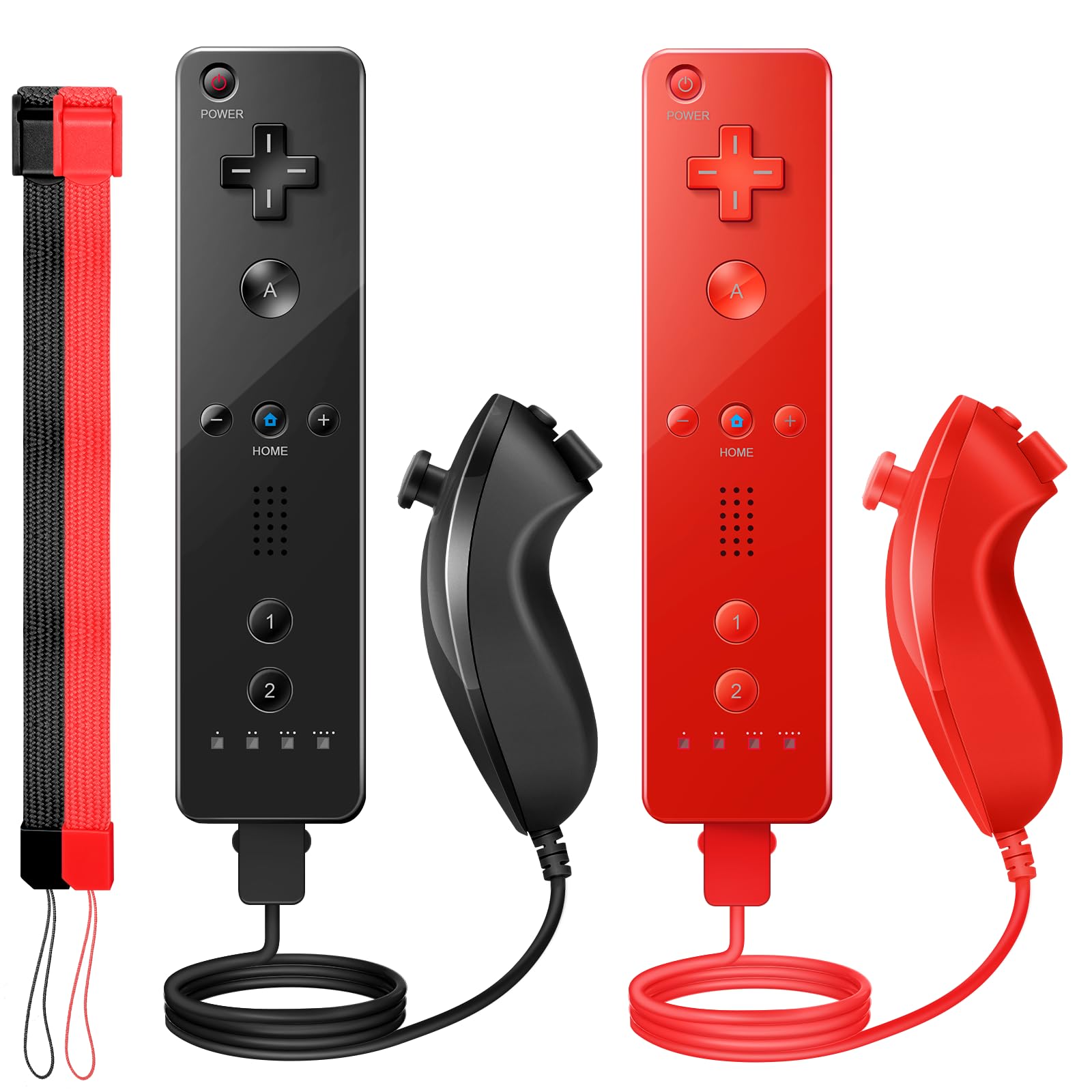 PGYFDAL Wii Controller 2 Pack, Wii Remote Controller and Nunchuck Joystick with Silicone Case and Wrist Strap for Holiday (Black and Red)-image-34