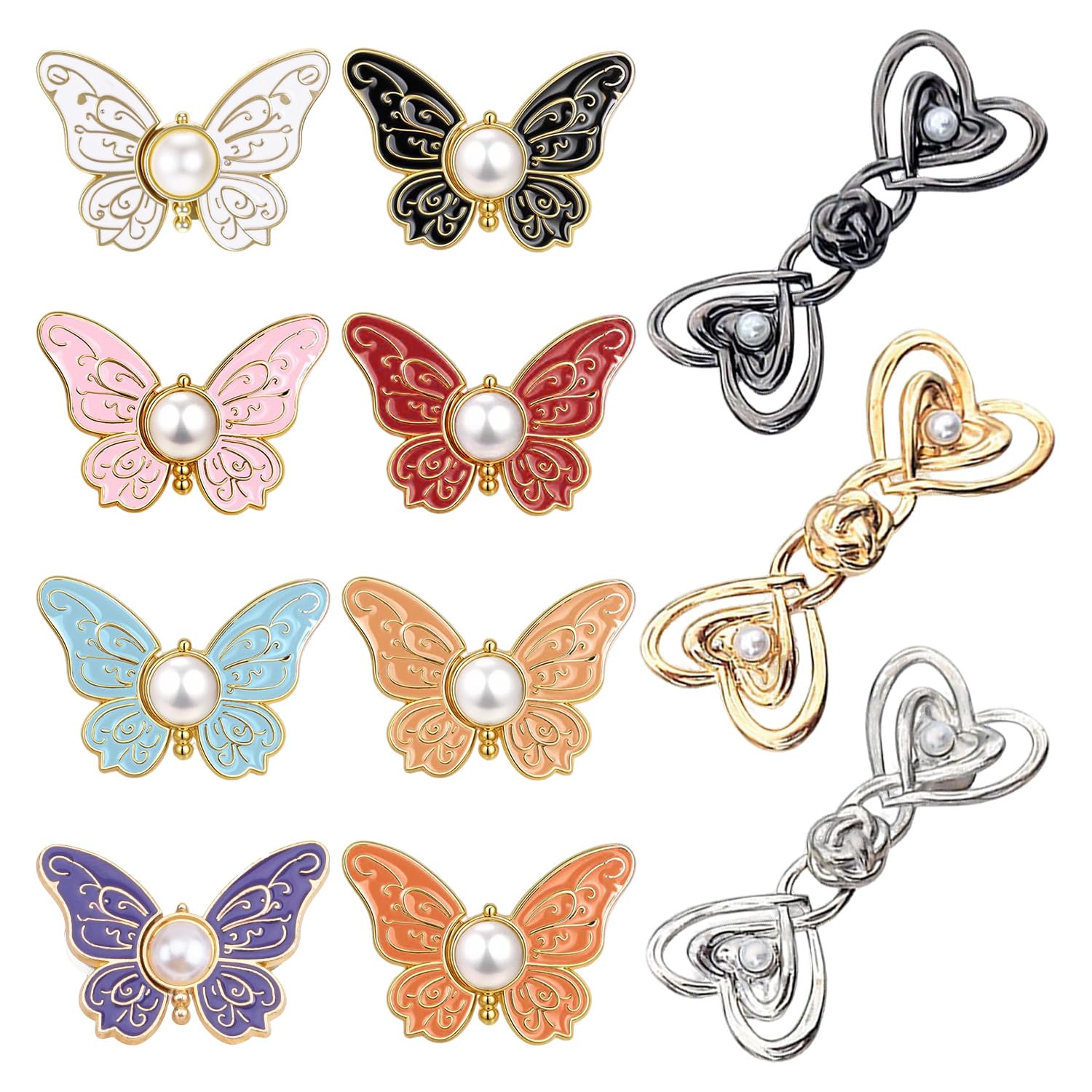 Syeycw Colorful 11 Pcs Waist Tightener Clips, Butterfly Jeans Waist Tightener, Adjustable Heart Pant Waists Buckle Sets, No Sewing Tools Detachable Decor Accessories, For Loose Jeans, Skirts, Sleeves, Sweaters