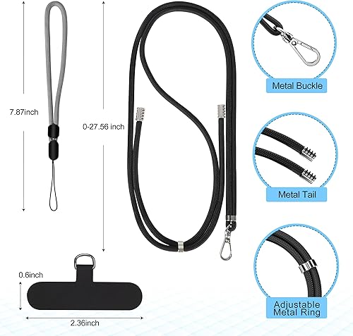 Miniatura 3 de takyu Cordón para teléfono celular, correa ajustable para el cuello y 2 correas de muñeca para teléfono con parches de sujeción para teléfono