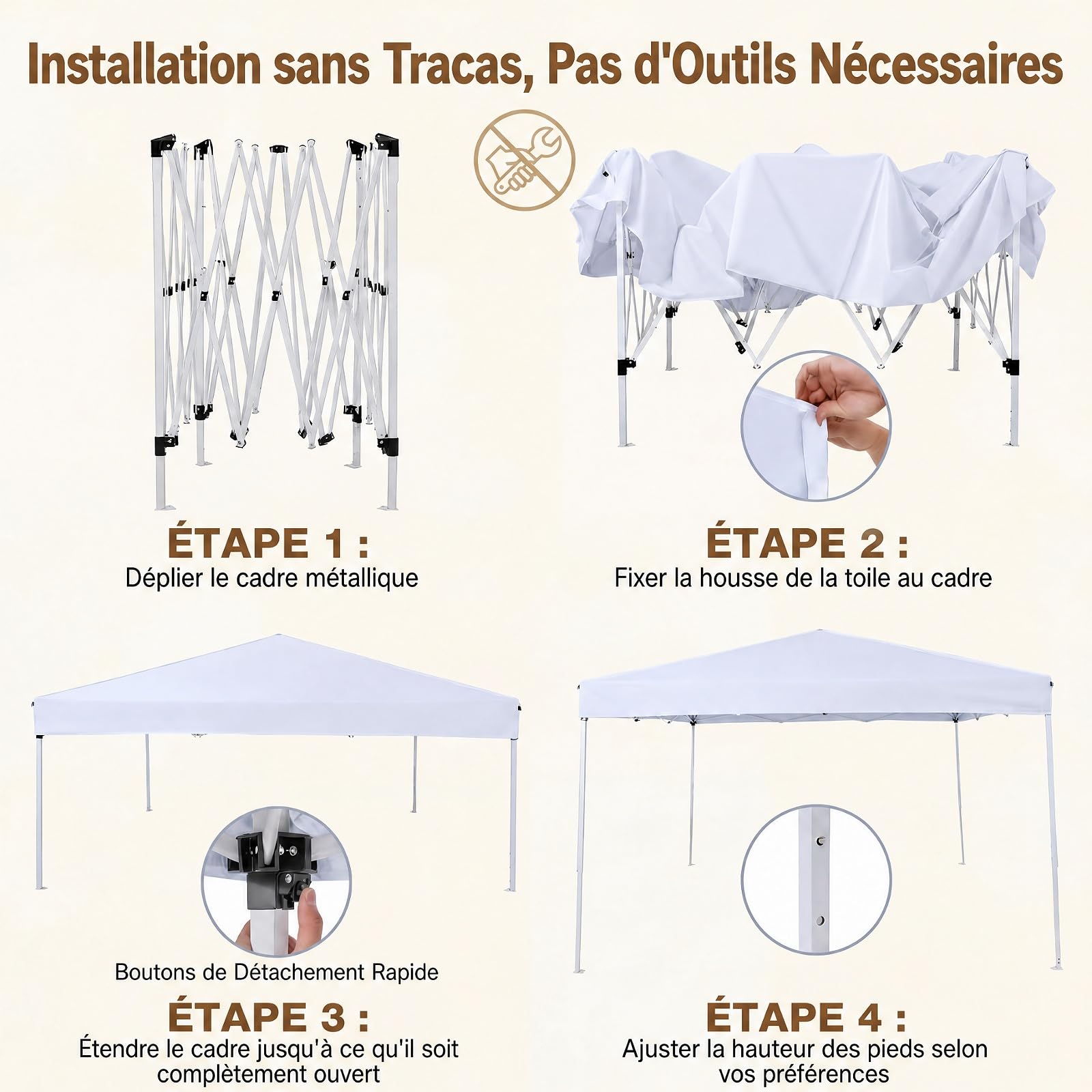 RELAX4LIFE Tonnelle Pliante 3x3 Imperméable, Barnum Pliant Facile à Monter, Protection Solaire UPF50+, Tissu Oxford Argenté, Cadre Métallque, Sac Inclus, Gazebo 3x3 pour Terrasse Marché Camping(Blanc)