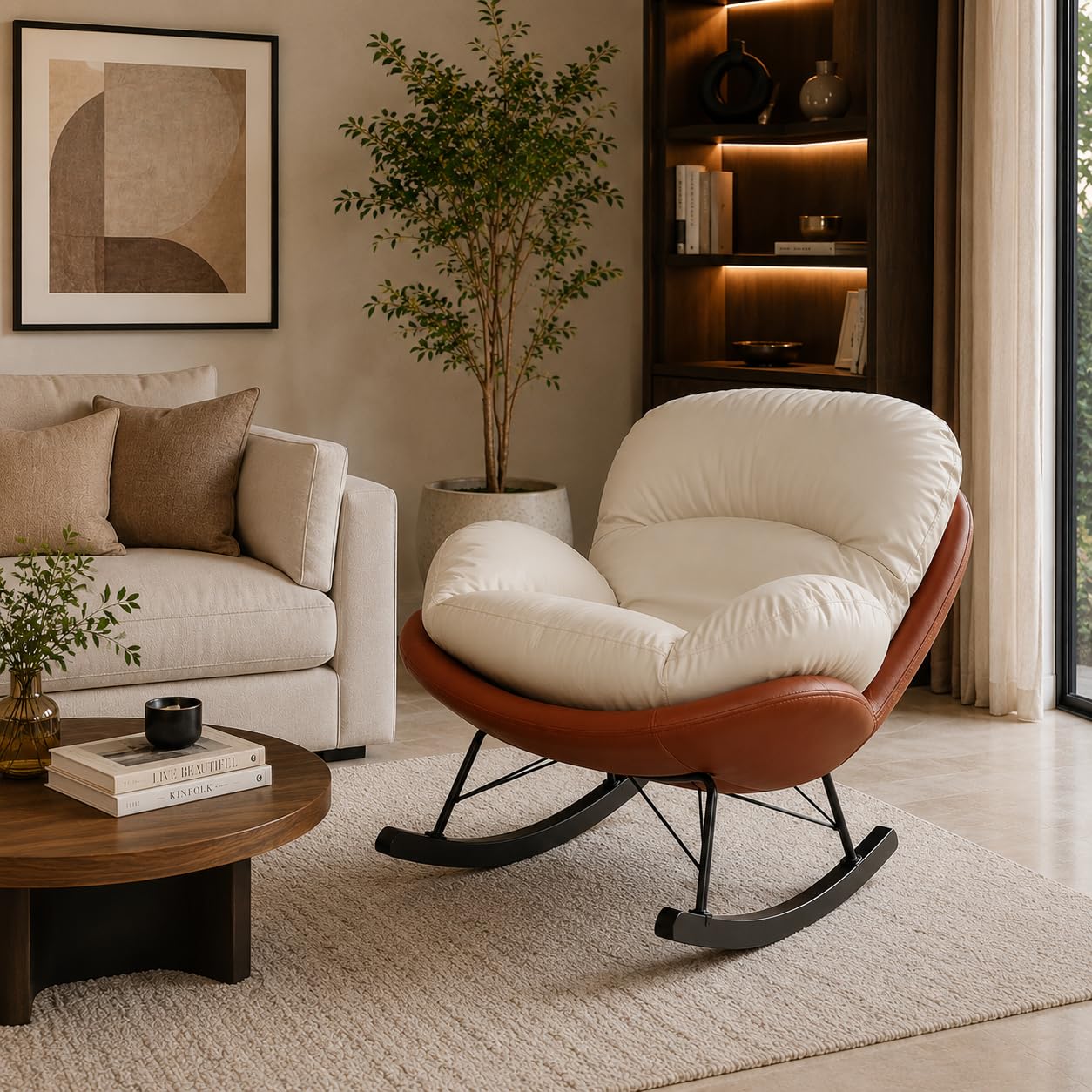The Attic Rocksy Lounge Chair, Modern Rocking Chair, Peach, Beige-image-21