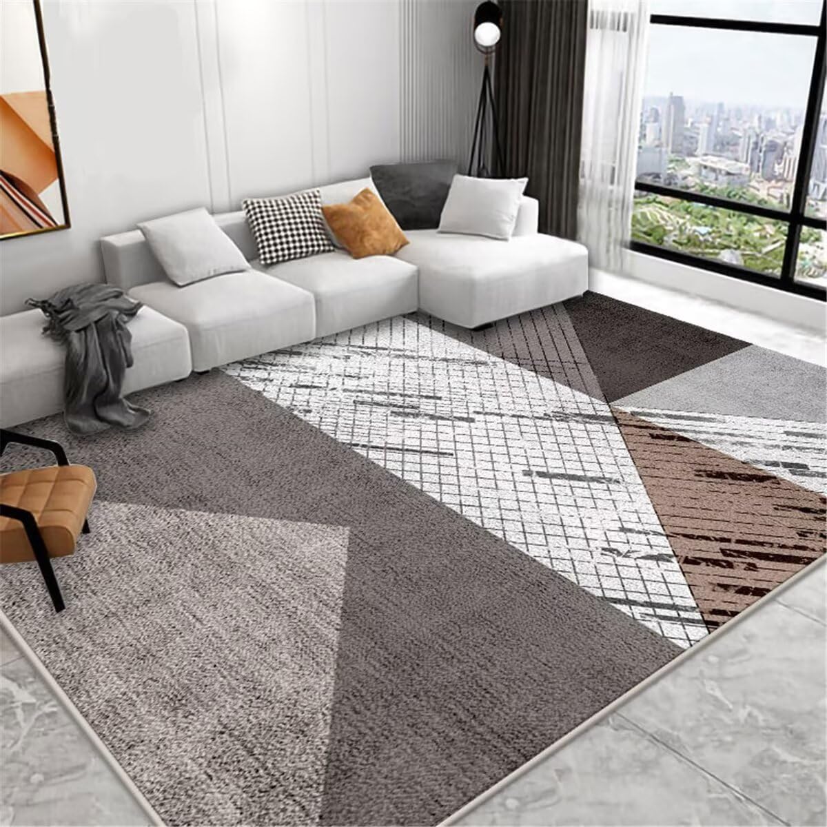 Tapis de salon classique gris anti-poussière pour chambre