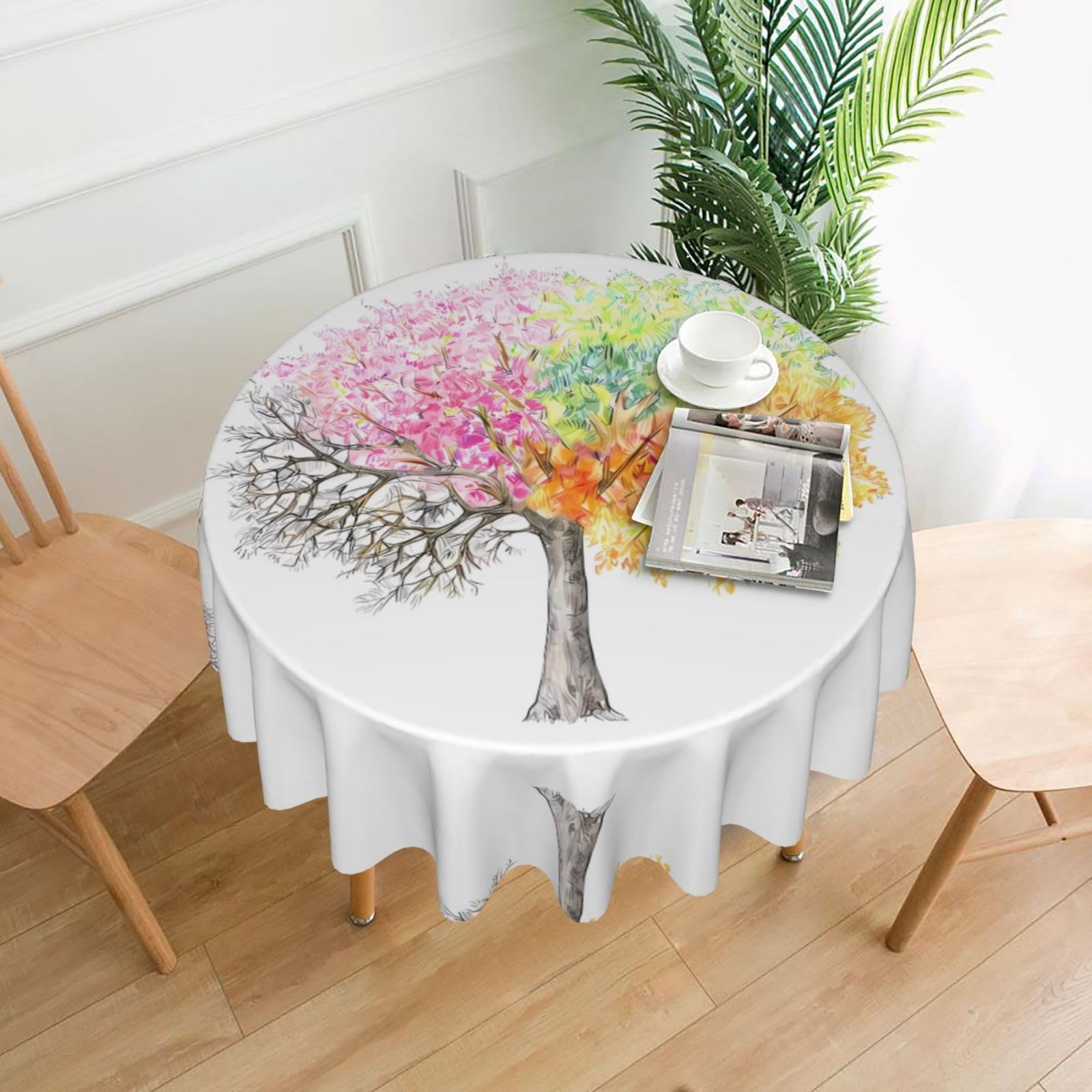 hhxvcv Four Seasons Spring Tree Round Tablecloth – Dining Table Cover