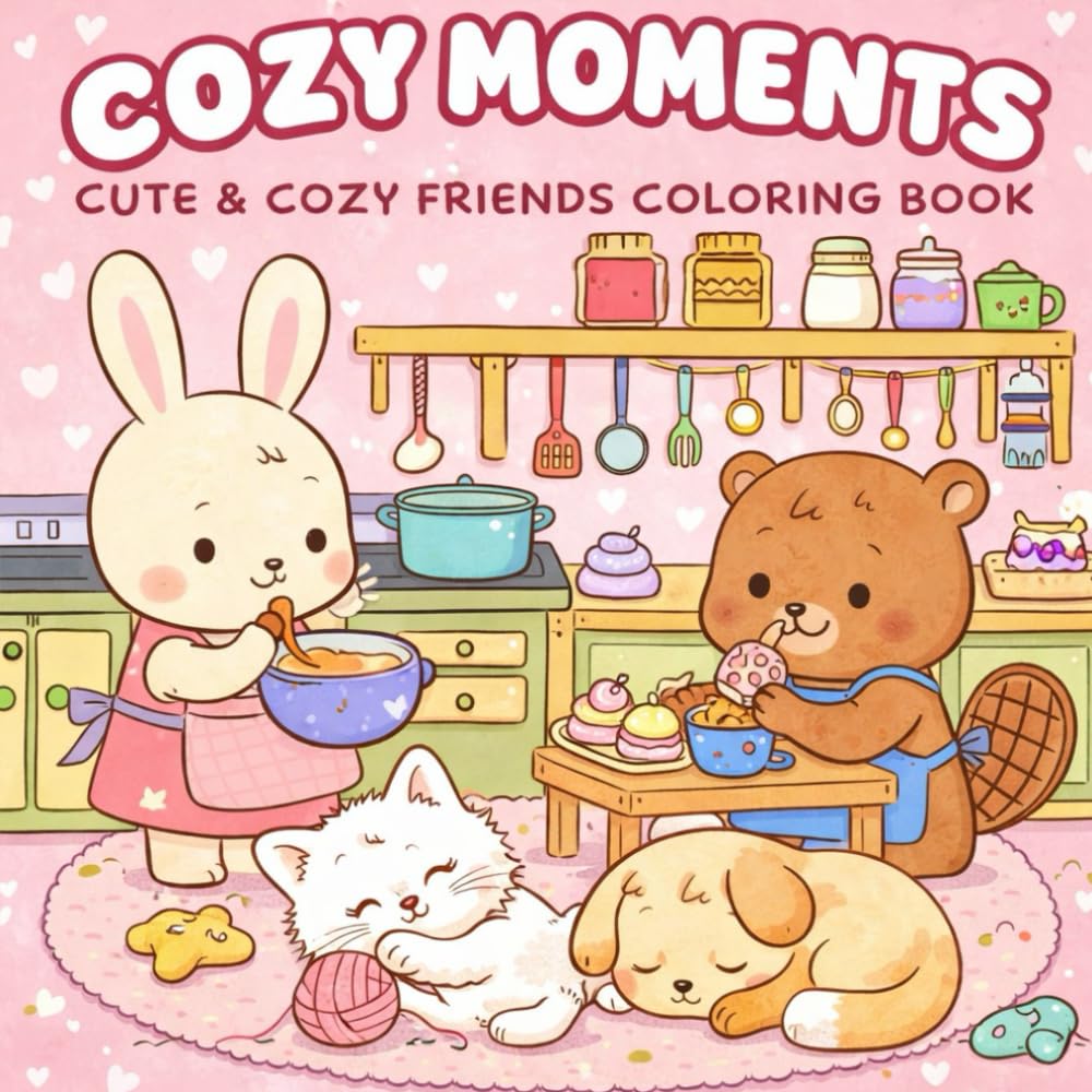 Cozy Moments: Cute & Cozy Animal Friends Coloring Book for Relaxation and Stress Relief