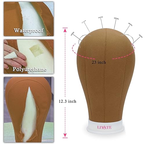 Miniatura 6 de LIYATE Trípode de peluca con cabeza, soporte de cabeza de peluca con cabeza de maniquí, cabeza de peluca de 23 pulgadas, mini trípode para cabeza de