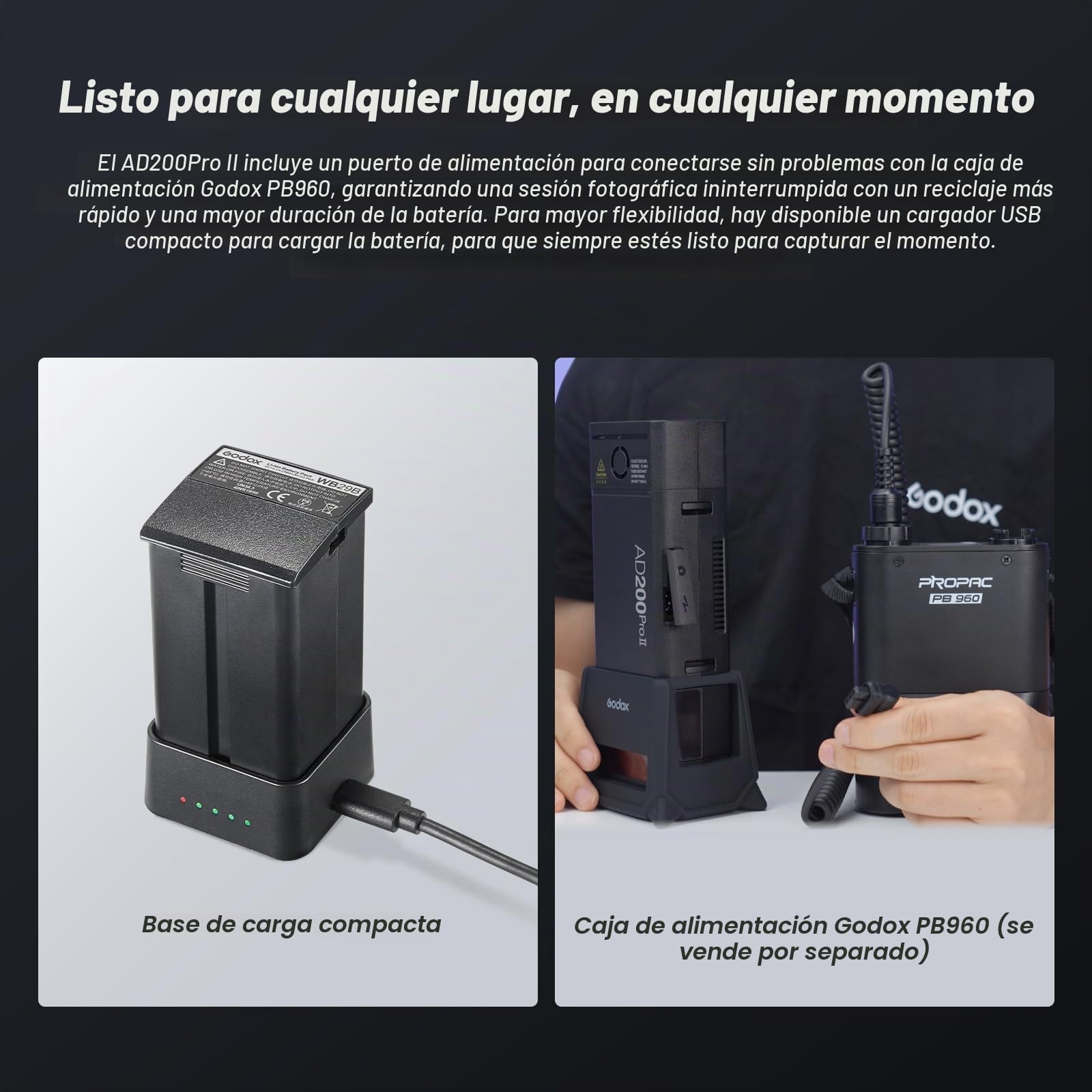 GODOX AD200ProII - Flash de bolsillo actualizado de 200 W, 2,4 G, 1/512 a plena potencia, ajuste de potencia de 10 niveles, temperatura de color modo constante ± 100 K
