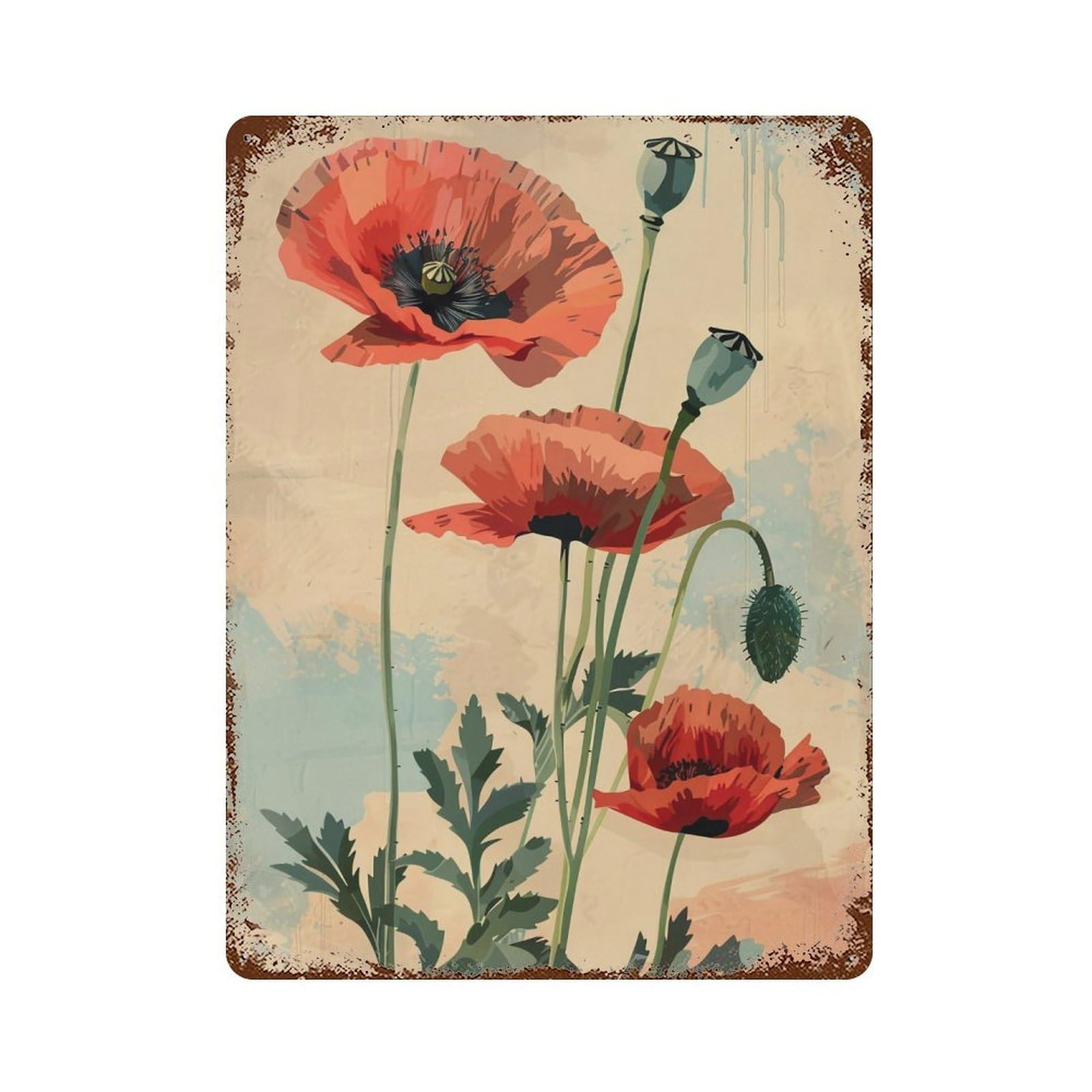 HDURYEYRYY Red Poppy Color Block Still Life 04 Wall Retro Iron Vintage Art Metal Tin Sign Poster Modern Home Cofffee Club Art Bar Shop Decor Style 40x30cm