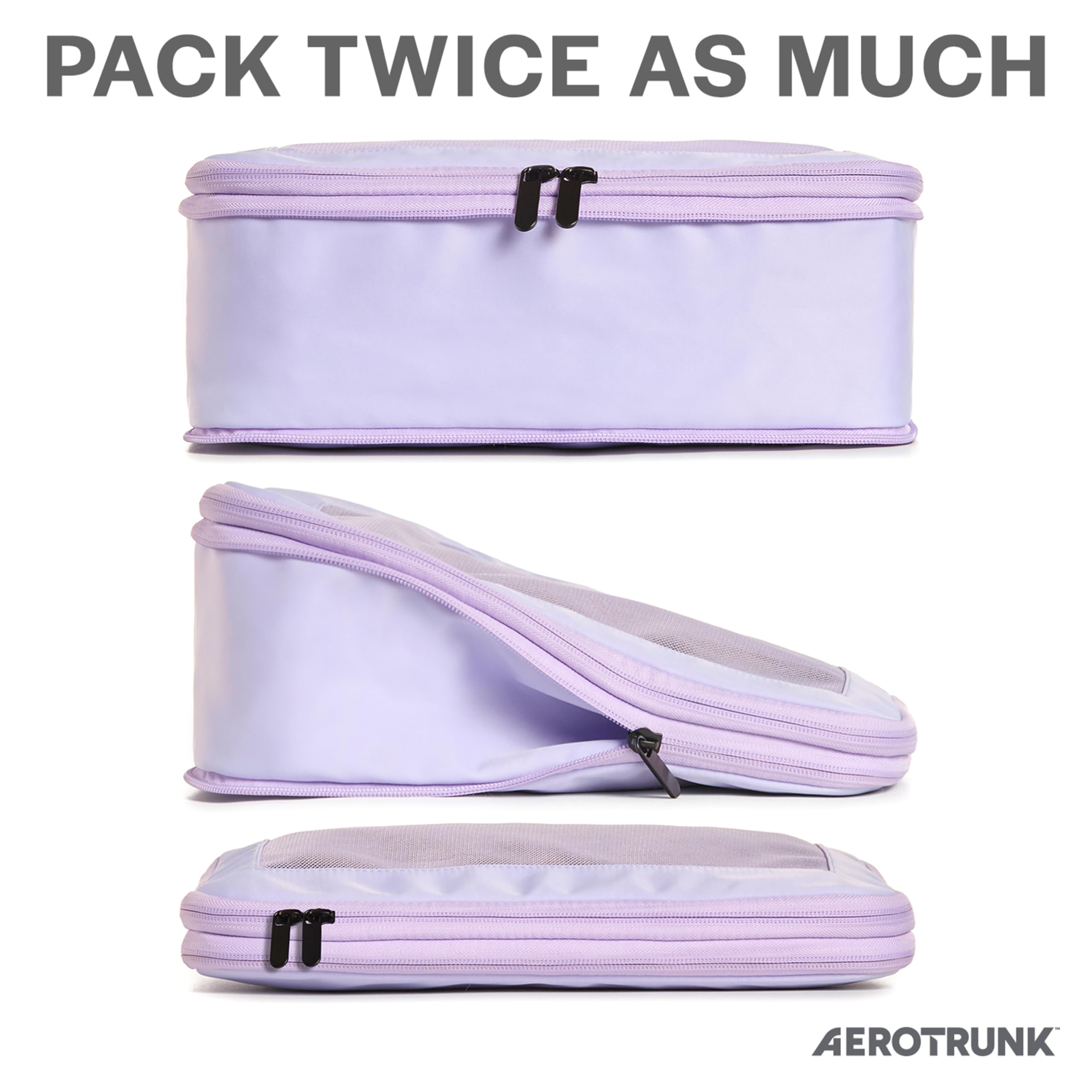 Aerotrunk Compression Packing Cubes for Travel - Luggage Organizer Bags - Double Zipper Packing Cubes for Suitcases (6-Pack, Dark Grey): 12-Pack Purple