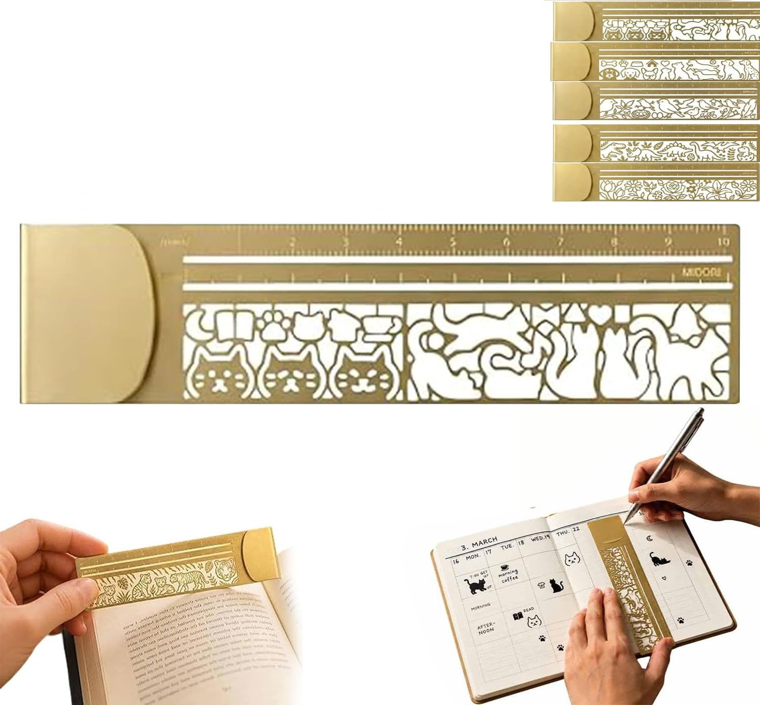 Cute Hollow Cat 2-in-1 Metal Bookmark Ruler|Stainless Steel Page Marker (Cat)
