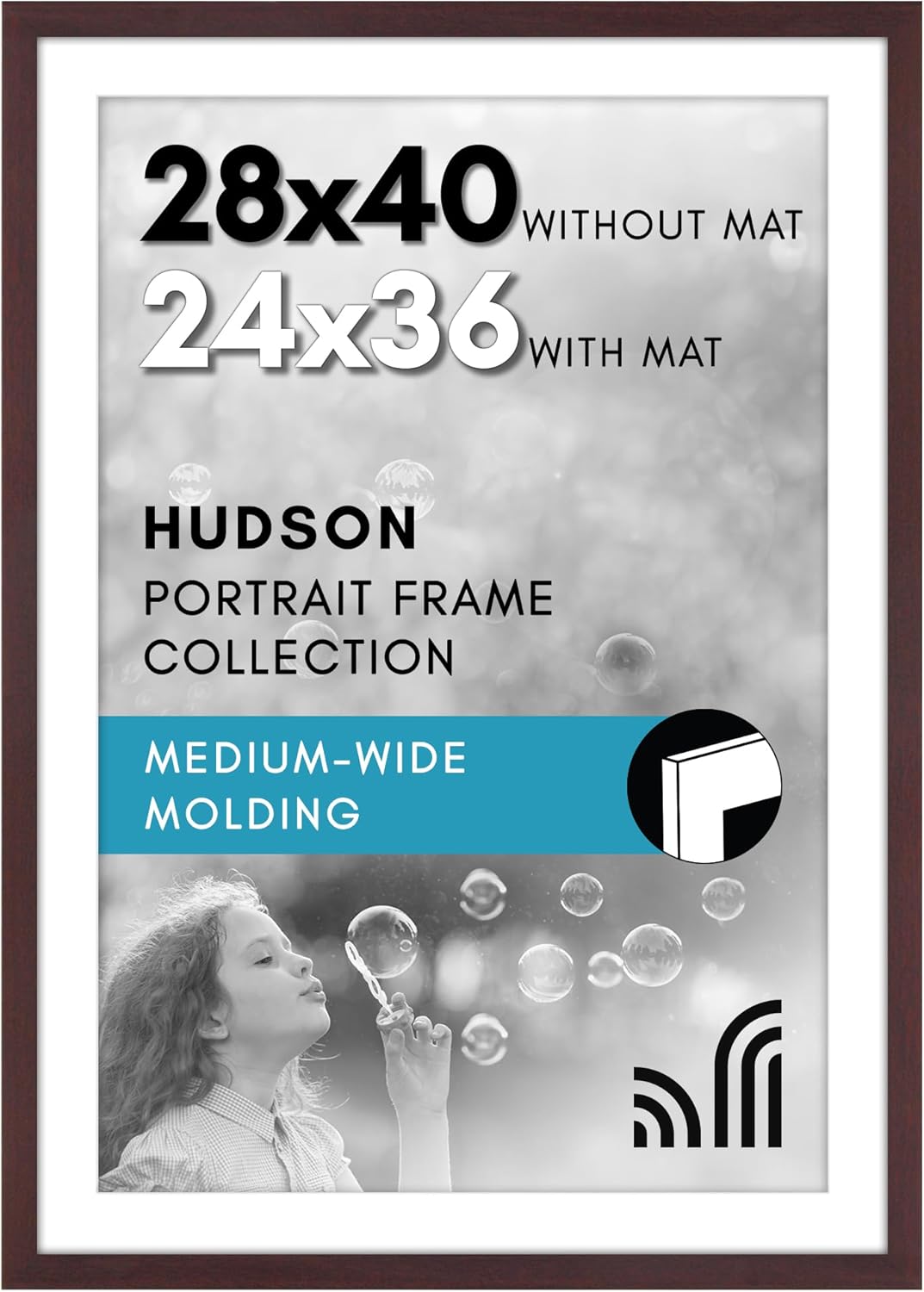 Americanflat 28x40 Poster Frame with Polished Plexiglass - Use as 24x36 Frame with Mat or Display 28x40 Photo Without Mat - Hudson Collection - Wide Picture Frames for Wall Display - Mahogany Mahogany 28x40