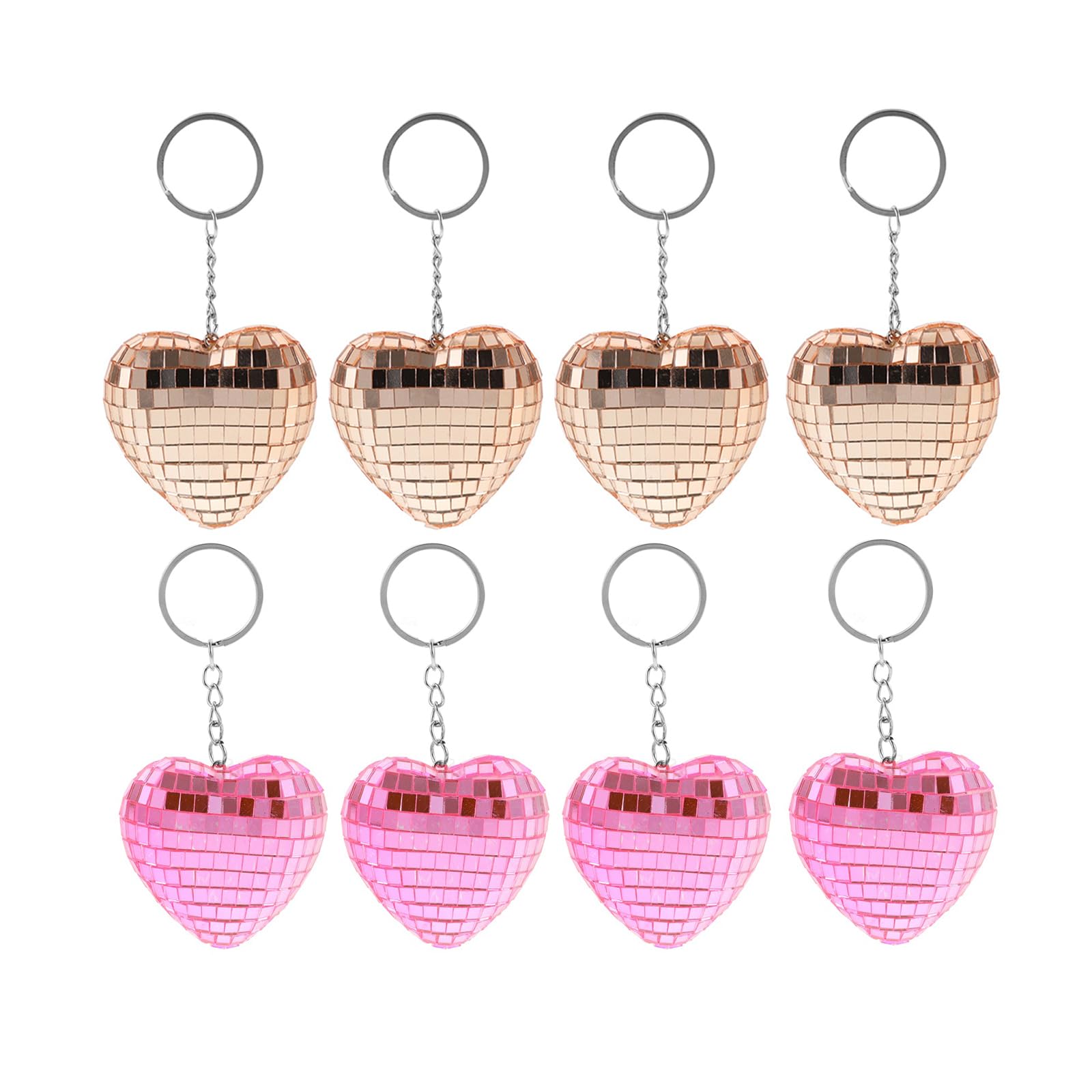 LUOZZY 8 Pcs Heart Shaped Disco Ball Keychain Creative Mini Disco Ball Key Chains for Backpack Bag Charms Disco Party Favors Gifts
