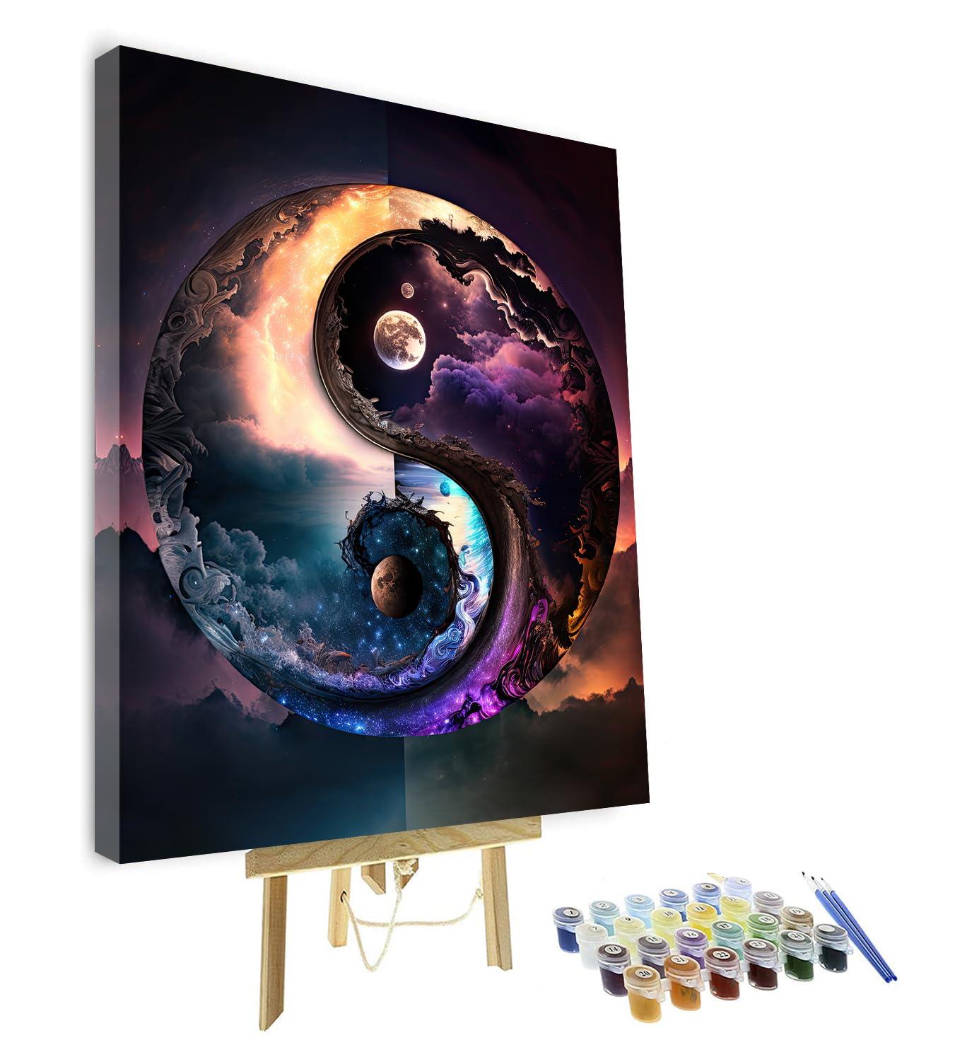 TISHIRON Malen Nach Zahlen Für Erwachsene Anfänger, Natur Malen Nach Zahlen Kits DIY Acrylmalerei Für Erwachsene Kinder Malen Nach Zahlen Yin Yang Symbol Abstrakte Kunsthandwerk Umrahmt