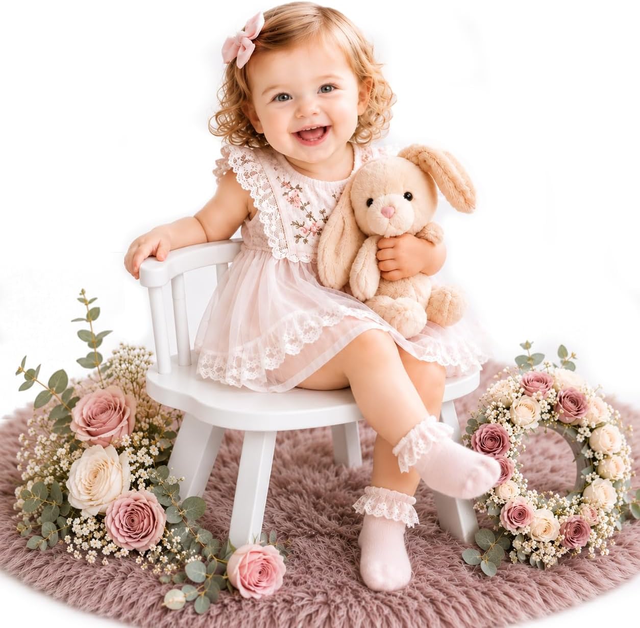 M&G House Photography Props Wooden Stool Photo Studio Accessories Stool Chair White Toddler Photo Props White Round Doll Chair Children Photoshoots Child Photo Props Gift