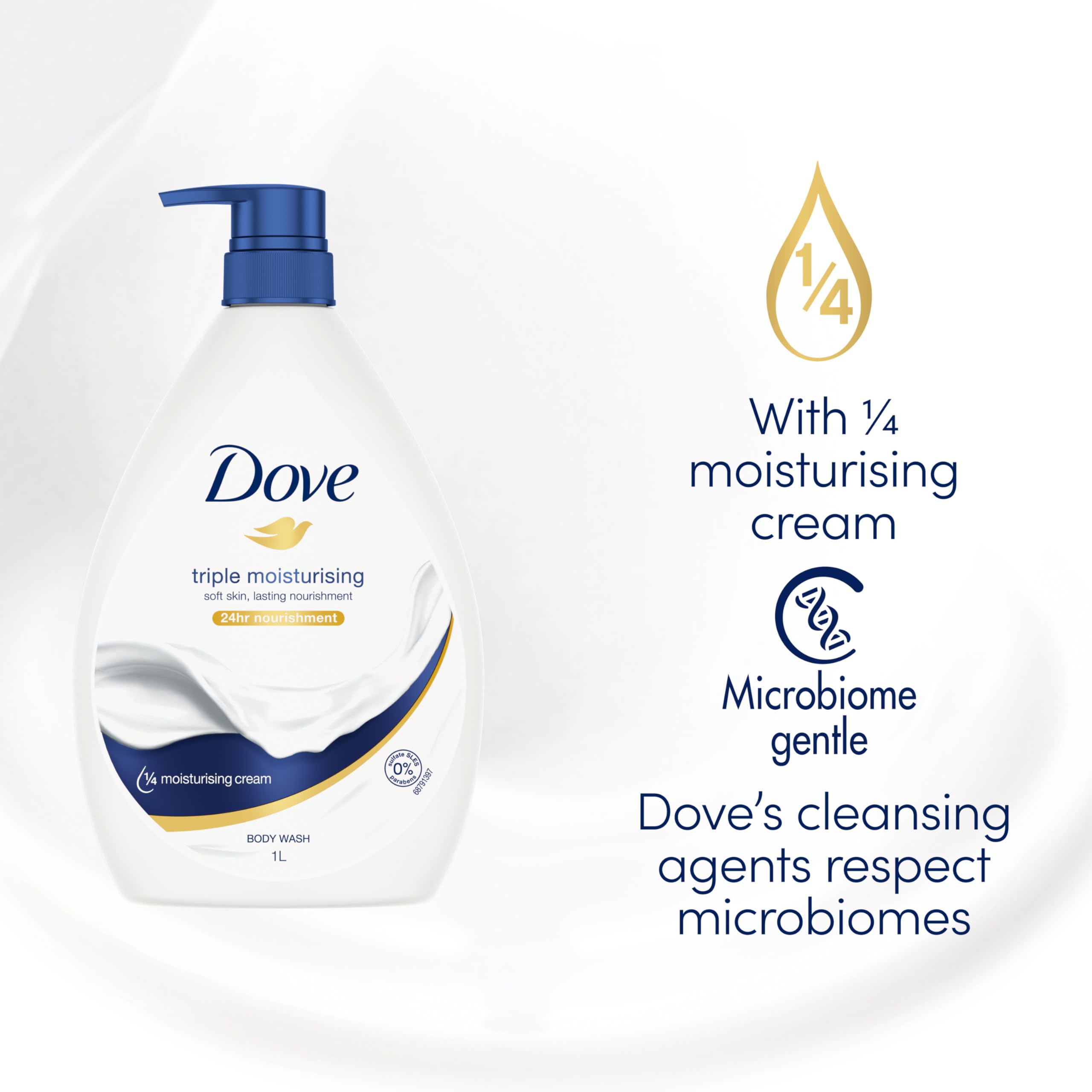 Dove Triple Moisturizing Body Wash, 33.8 Ounce / 1 Liter (Pack of