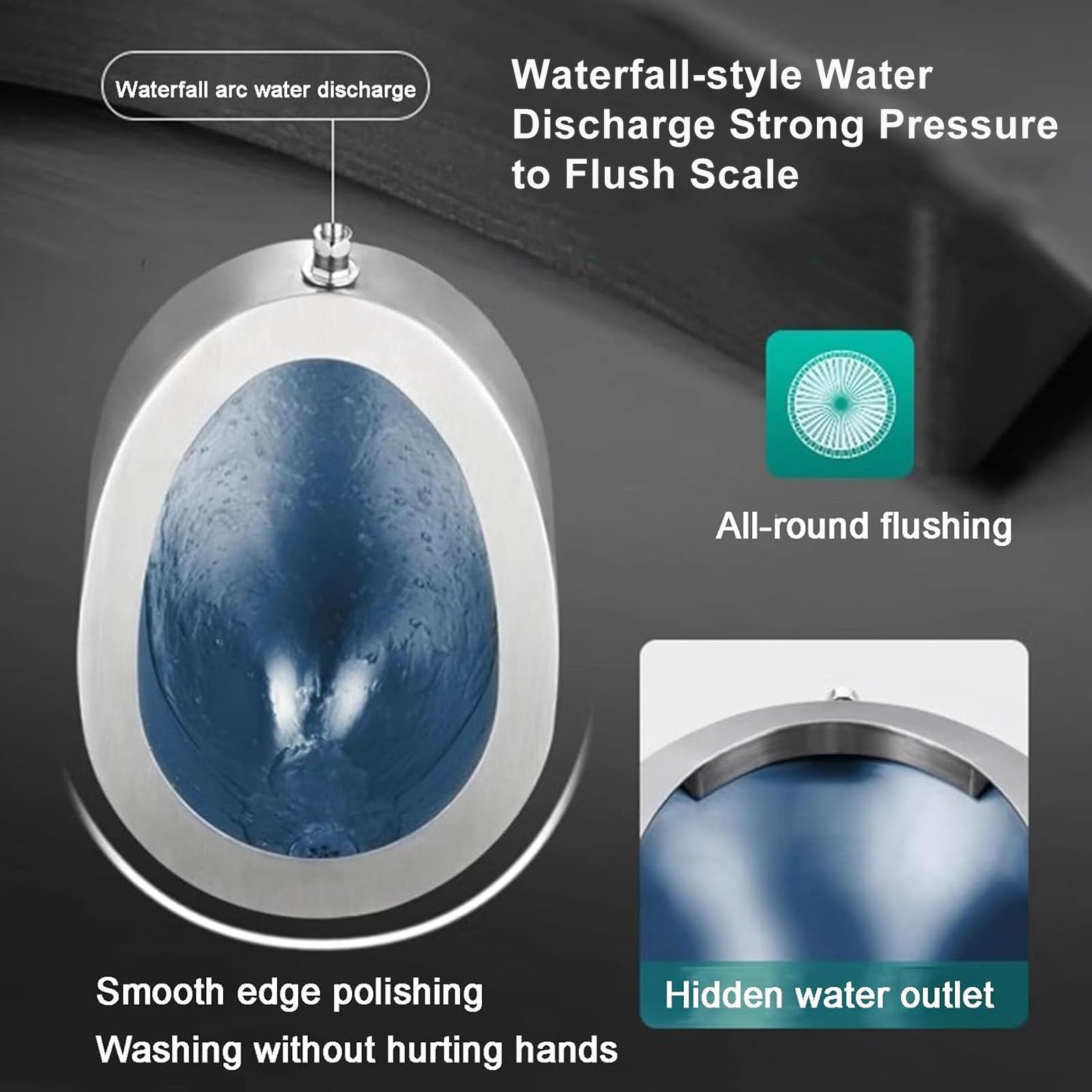 Orinatoio in Acciaio Inox, Scarico, Sospeso, WC Maschile per Hotel, Ristoranti, Scuole - Orinatoi da Parete con Rilevamento Automatico, WC Pubblico Commerciale per Uomo Adulto,External