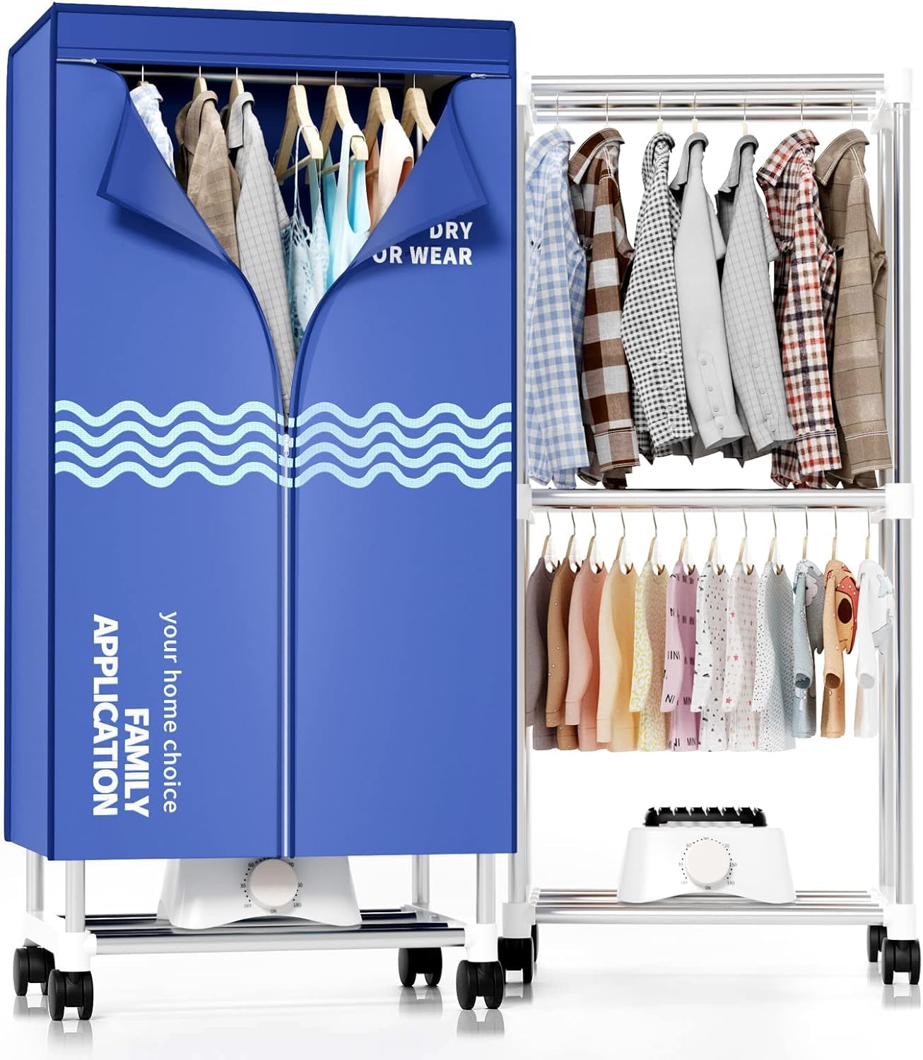 Kiseely Wäschetrockner, Tragbare Trockenmaschine mit Timer, 60inch Wäschetrockner mit großer Kapazität, elektrischer Trockner/Rack für Zuhause (Blau MI1)
